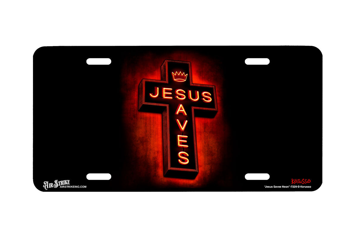 "Jesus Saves Neon" - Decorative License Plate