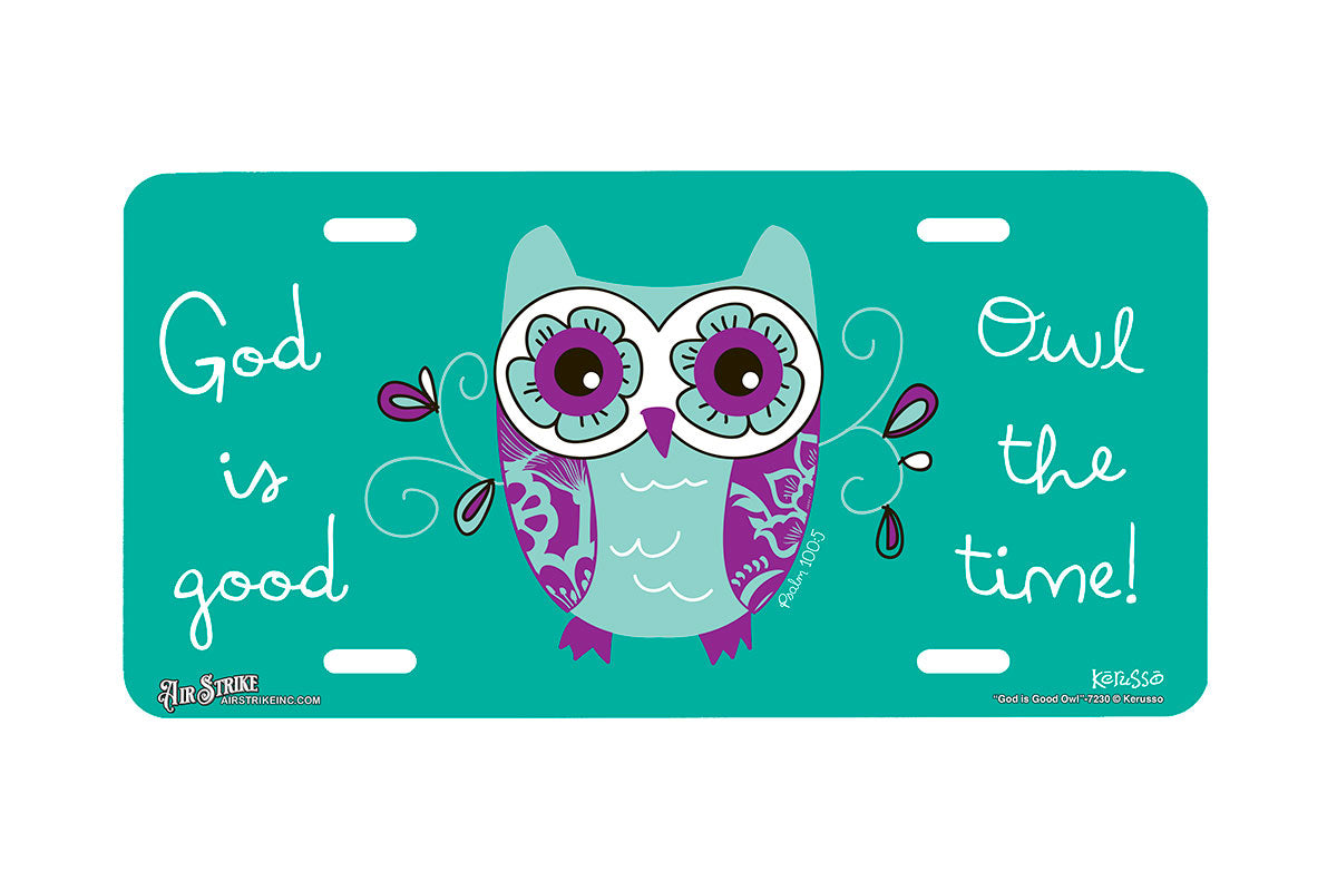 "God is Good Owl" - Decorative License Plate