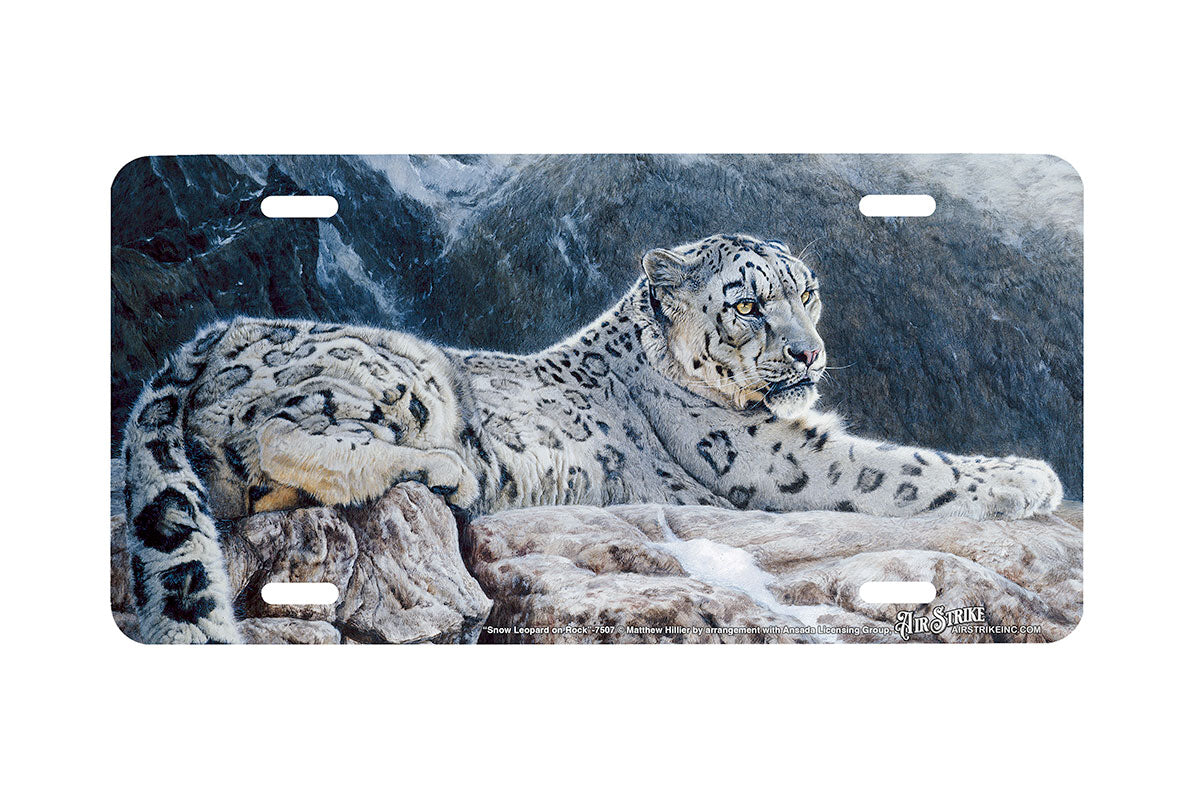 "Snow Leopard on Rock" - Decorative License Plate