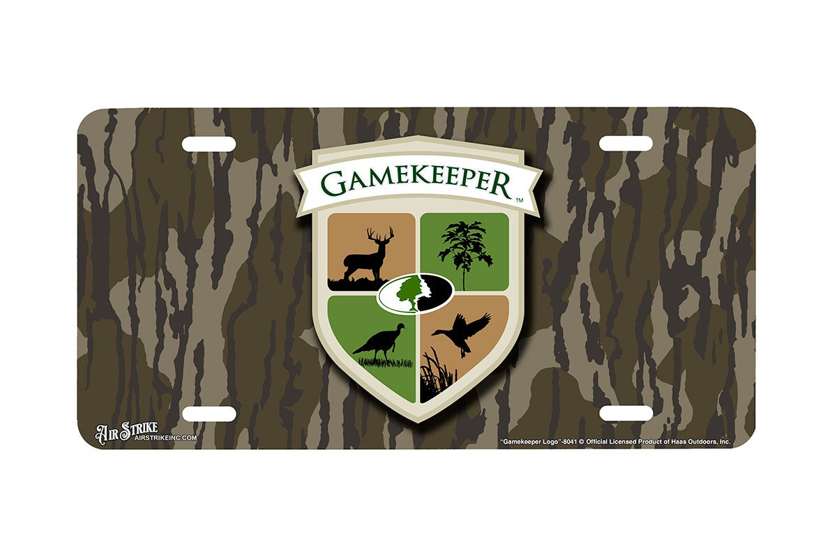 "Gamekeeper Logo on Bottomland Grass" - Decorative License Plate