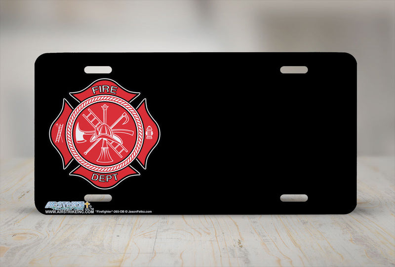 Airstrike® Firefighter License Plate 265-OB-"Firefighter Offset Black" Firefighter License Plates