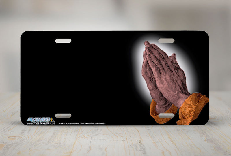 Airstrike® Christian License Plate 496-"Brown Praying Hands"-Christian License Plates