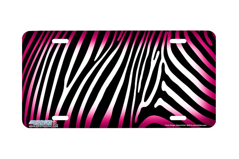 Airstrike® 609-"Pink Ringer Zebra Print" Zebra Background License Plate