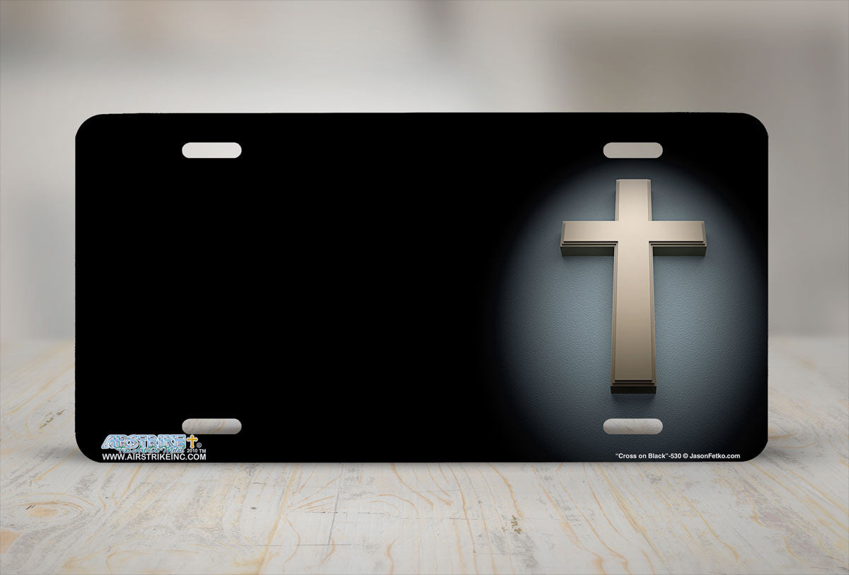 Airstrike® Cross License Plate 530-"Cross on Black" Christian License Plate
