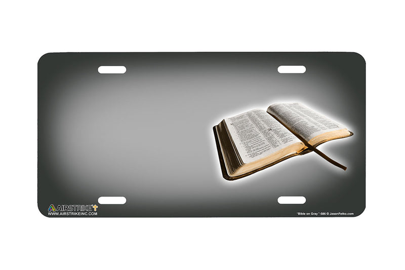 Airstrike® Christian License Plate 586-"Bible on Gray" License Plates