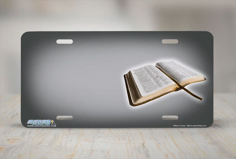 Airstrike® Christian License Plate 586-"Bible on Gray" License Plates
