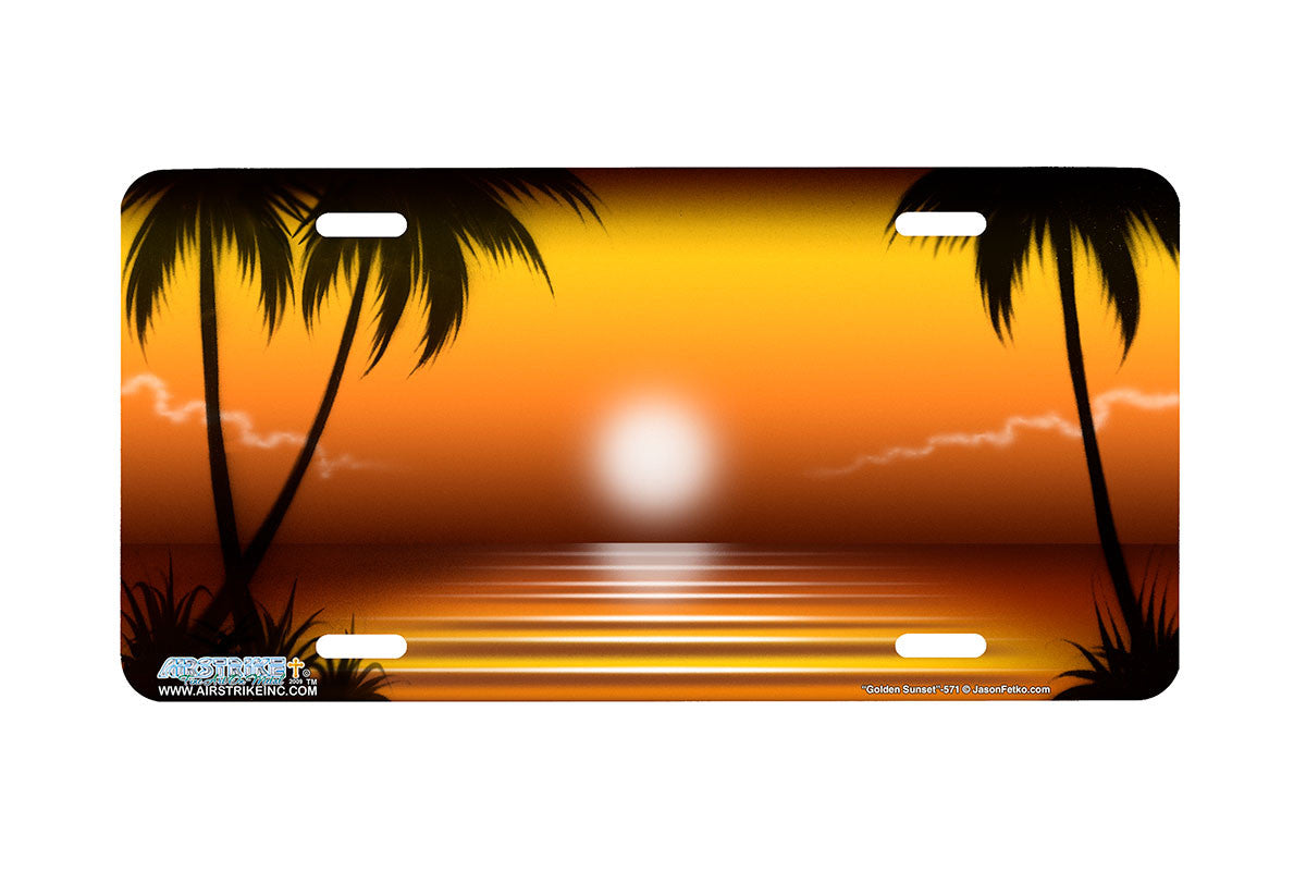 Airstrike® Beach License Plate 571-"Golden Sunset" Beach Scene License Plate