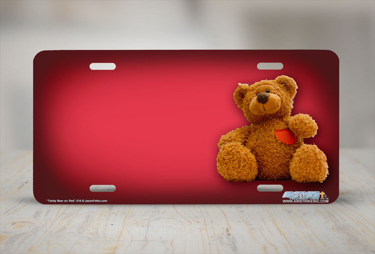 Airstrike® 316-"Teddy Bear on Red" Teddy Bear Airbrushed License Plates